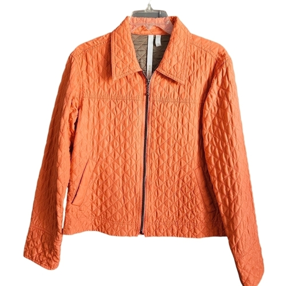 debra deRoo Women’s Jacket Small Orange 100% Silk Quilted Zip Jacket Gray Lining - Picture 2 of 12